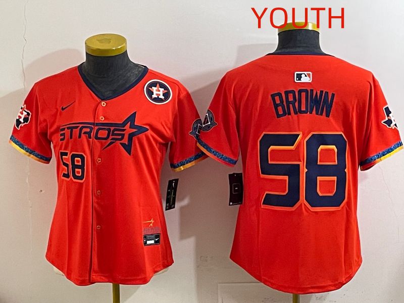 Youth Houston Astros #58 Brown Orange Fourth generation Joint Name 2025 Nike MLB Jersey style 5